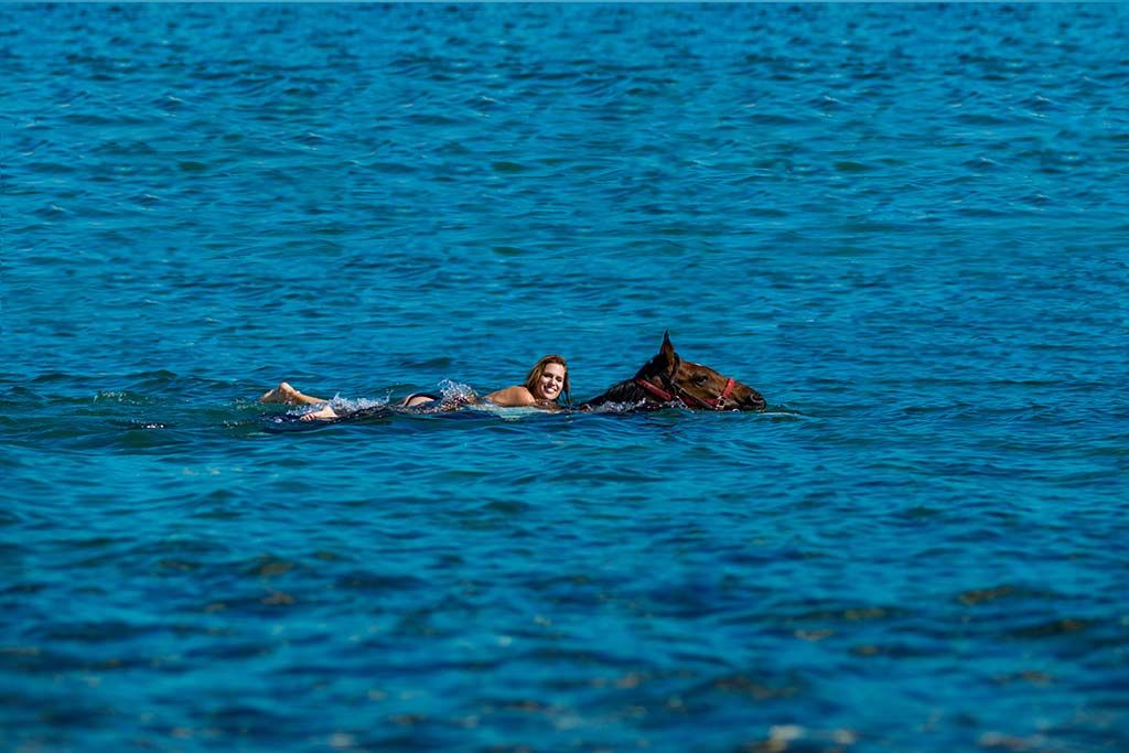 Swimming with a horse in Ližnjan, Medulin